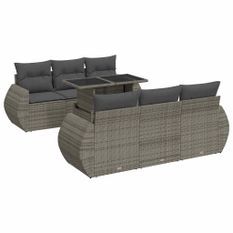Salon de jardin avec coussins 7 pcs gris résine tressée