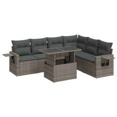 Salon de jardin avec coussins 7 pcs gris résine tressée