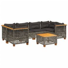 Salon de jardin avec coussins 7 pcs gris résine tressée