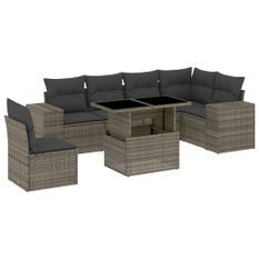 Salon de jardin avec coussins 7 pcs gris résine tressée