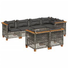 Salon de jardin avec coussins 7 pcs gris résine tressée