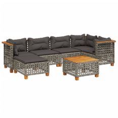 Salon de jardin avec coussins 7 pcs gris résine tressée