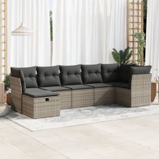 Salon de jardin avec coussins 7 pcs gris résine tressée