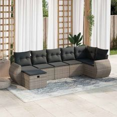 Salon de jardin avec coussins 7 pcs gris résine tressée