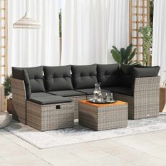 Salon de jardin avec coussins 7 pcs gris résine tressée