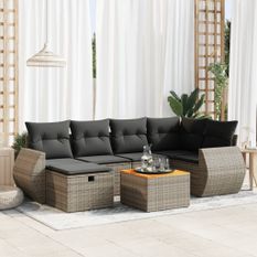 Salon de jardin avec coussins 7 pcs gris résine tressée