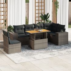 Salon de jardin avec coussins 7 pcs gris résine tressée