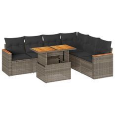 Salon de jardin avec coussins 7 pcs gris résine tressée acacia