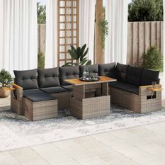 Salon de jardin avec coussins 7 pcs gris résine tressée acacia