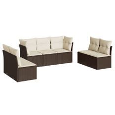 Salon de jardin avec coussins 7 pcs marron résine tressée