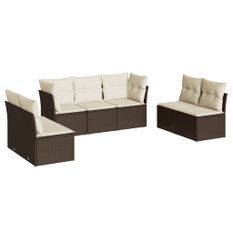 Salon de jardin avec coussins 7 pcs marron résine tressée