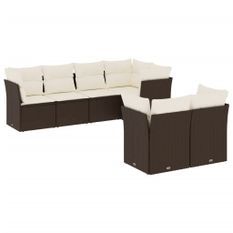 Salon de jardin avec coussins 7 pcs marron résine tressée