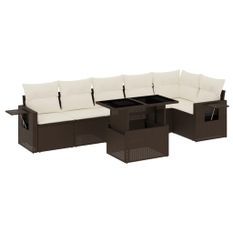 Salon de jardin avec coussins 7 pcs marron résine tressée