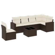 Salon de jardin avec coussins 7 pcs marron résine tressée