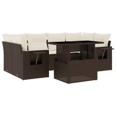 Salon de jardin avec coussins 7 pcs marron résine tressée