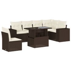 Salon de jardin avec coussins 7 pcs marron résine tressée