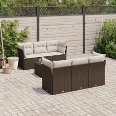 Salon de jardin avec coussins 7 pcs marron résine tressée