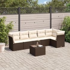 Salon de jardin avec coussins 7 pcs marron résine tressée