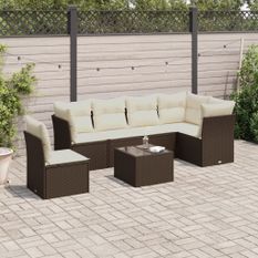 Salon de jardin avec coussins 7 pcs marron résine tressée