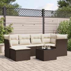 Salon de jardin avec coussins 7 pcs marron résine tressée