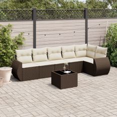 Salon de jardin avec coussins 7 pcs marron résine tressée