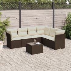 Salon de jardin avec coussins 7 pcs marron résine tressée