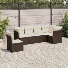 Salon de jardin avec coussins 7 pcs marron résine tressée