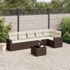 Salon de jardin avec coussins 7 pcs marron résine tressée