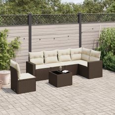 Salon de jardin avec coussins 7 pcs marron résine tressée