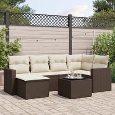 Salon de jardin avec coussins 7 pcs marron résine tressée