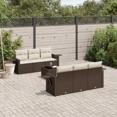 Salon de jardin avec coussins 7 pcs marron résine tressée