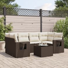 Salon de jardin avec coussins 7 pcs marron résine tressée