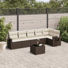 Salon de jardin avec coussins 7 pcs marron résine tressée