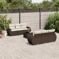 Salon de jardin avec coussins 7 pcs marron résine tressée