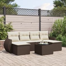 Salon de jardin avec coussins 7 pcs marron résine tressée