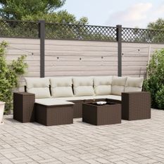 Salon de jardin avec coussins 7 pcs marron résine tressée