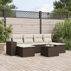 Salon de jardin avec coussins 7 pcs marron résine tressée