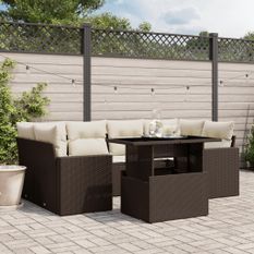 Salon de jardin avec coussins 7 pcs marron résine tressée