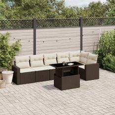 Salon de jardin avec coussins 7 pcs marron résine tressée