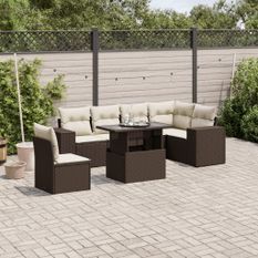 Salon de jardin avec coussins 7 pcs marron résine tressée