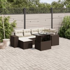 Salon de jardin avec coussins 7 pcs marron résine tressée