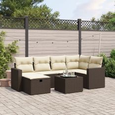 Salon de jardin avec coussins 7 pcs marron résine tressée