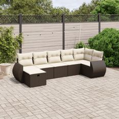 Salon de jardin avec coussins 7 pcs marron résine tressée