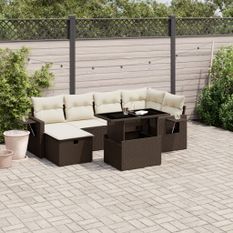 Salon de jardin avec coussins 7 pcs marron résine tressée