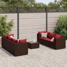 Salon de jardin avec coussins 7 pcs marron résine tressée