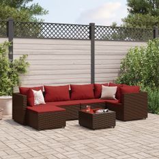 Salon de jardin avec coussins 7 pcs marron résine tressée