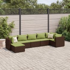 Salon de jardin avec coussins 7 pcs marron résine tressée