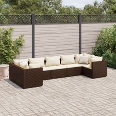 Salon de jardin avec coussins 7 pcs marron résine tressée