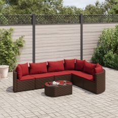 Salon de jardin avec coussins 7 pcs marron résine tressée