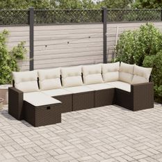 Salon de jardin avec coussins 7 pcs marron résine tressée